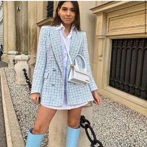 Zara NEW BLOGGER FAVORITE Textured Tweed Double Breasted Blazer XS